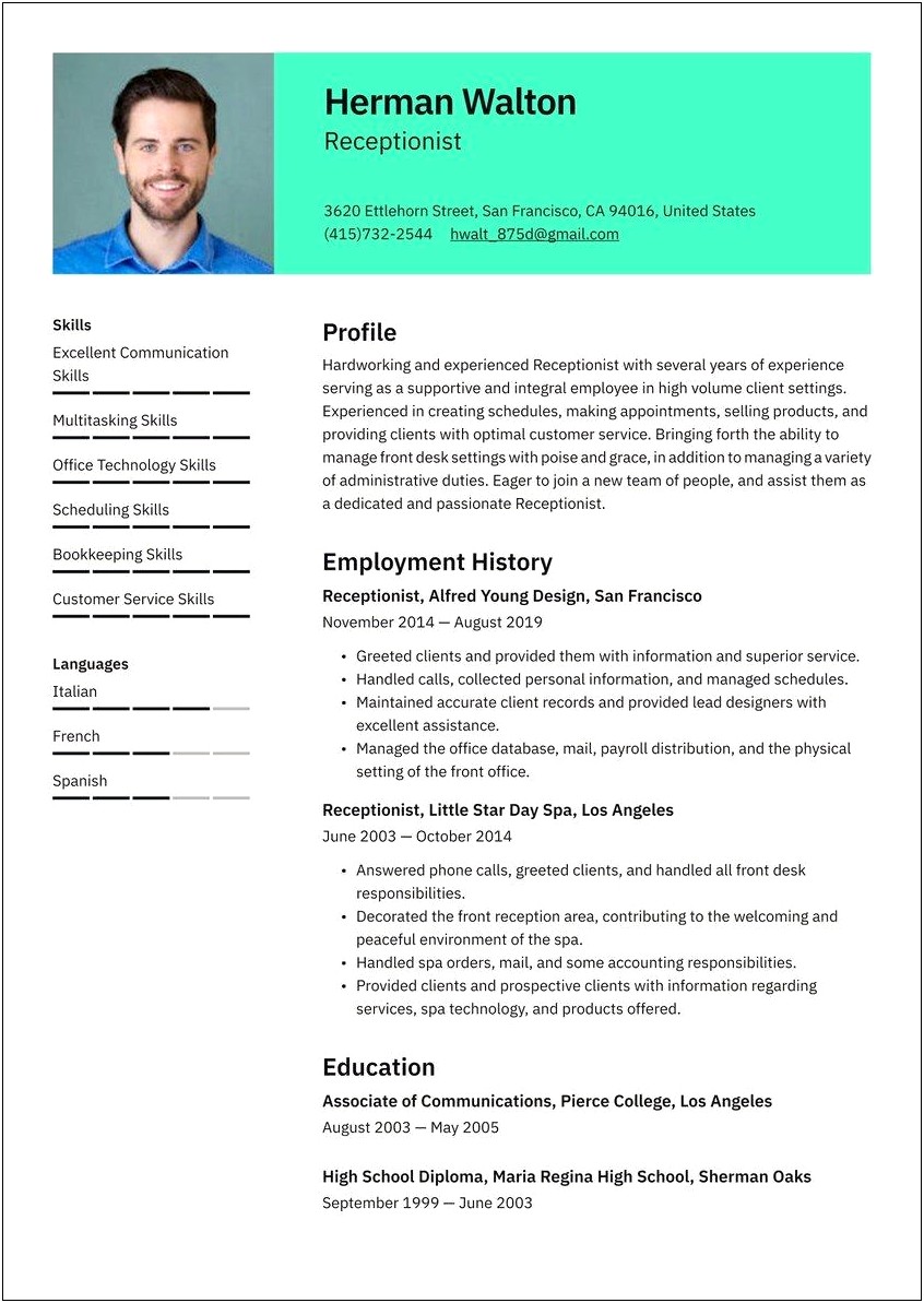 Objective For Resume Examples For Receptionist