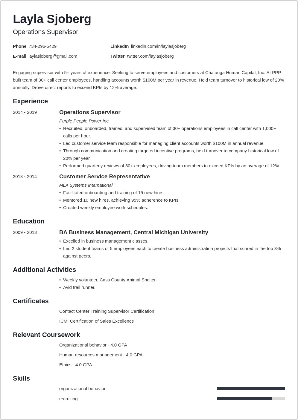 Objective For Resume Examples Supervisor