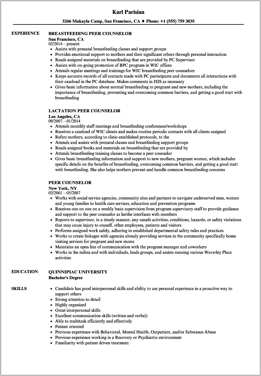 Objective For Resume For Counselor