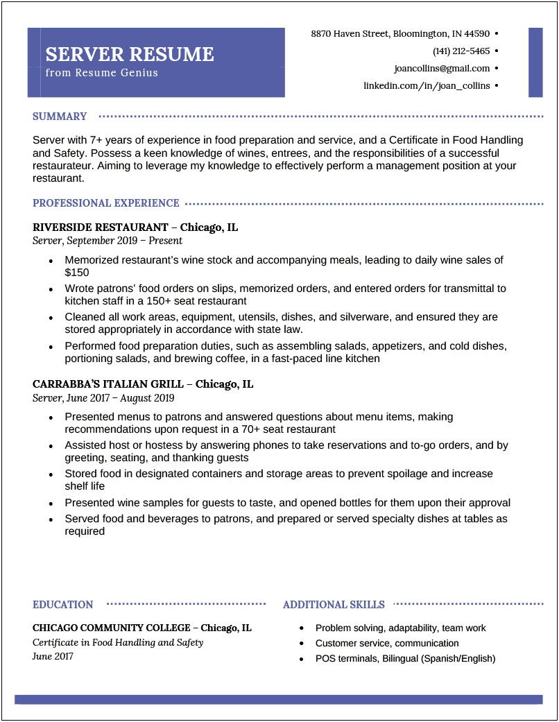 Objective For Resume For Food Safety Manager