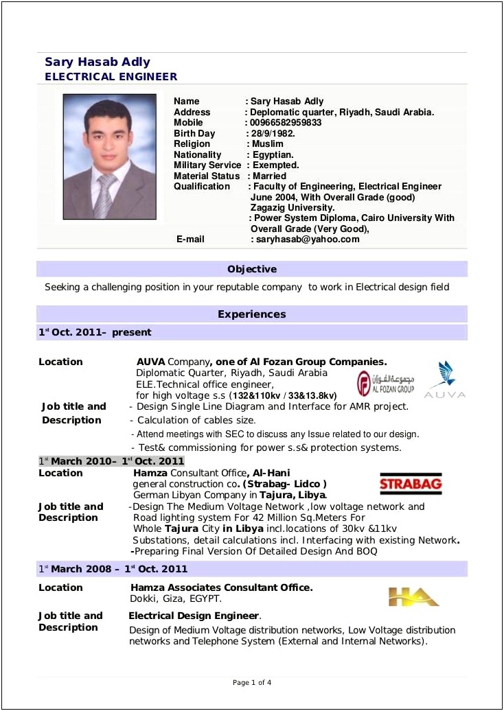 Objective For Resume For Freshers Electrical Engineers