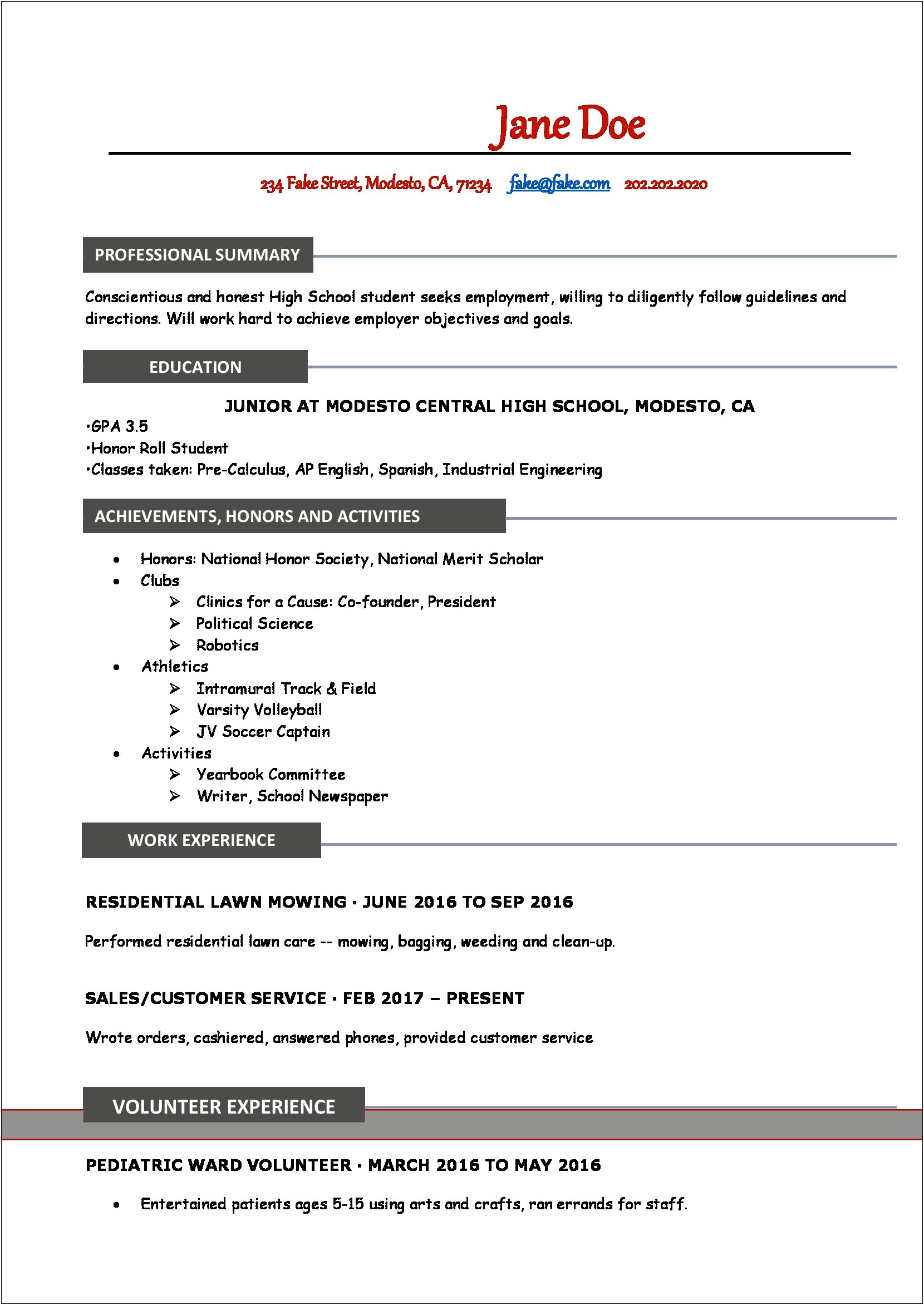 Objective For Resume For High School