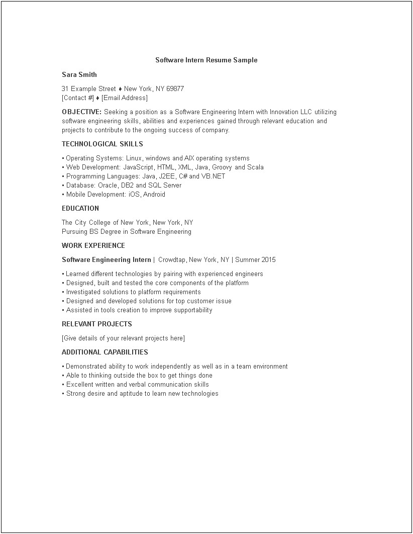 Objective For Resume For Internship For Engineers