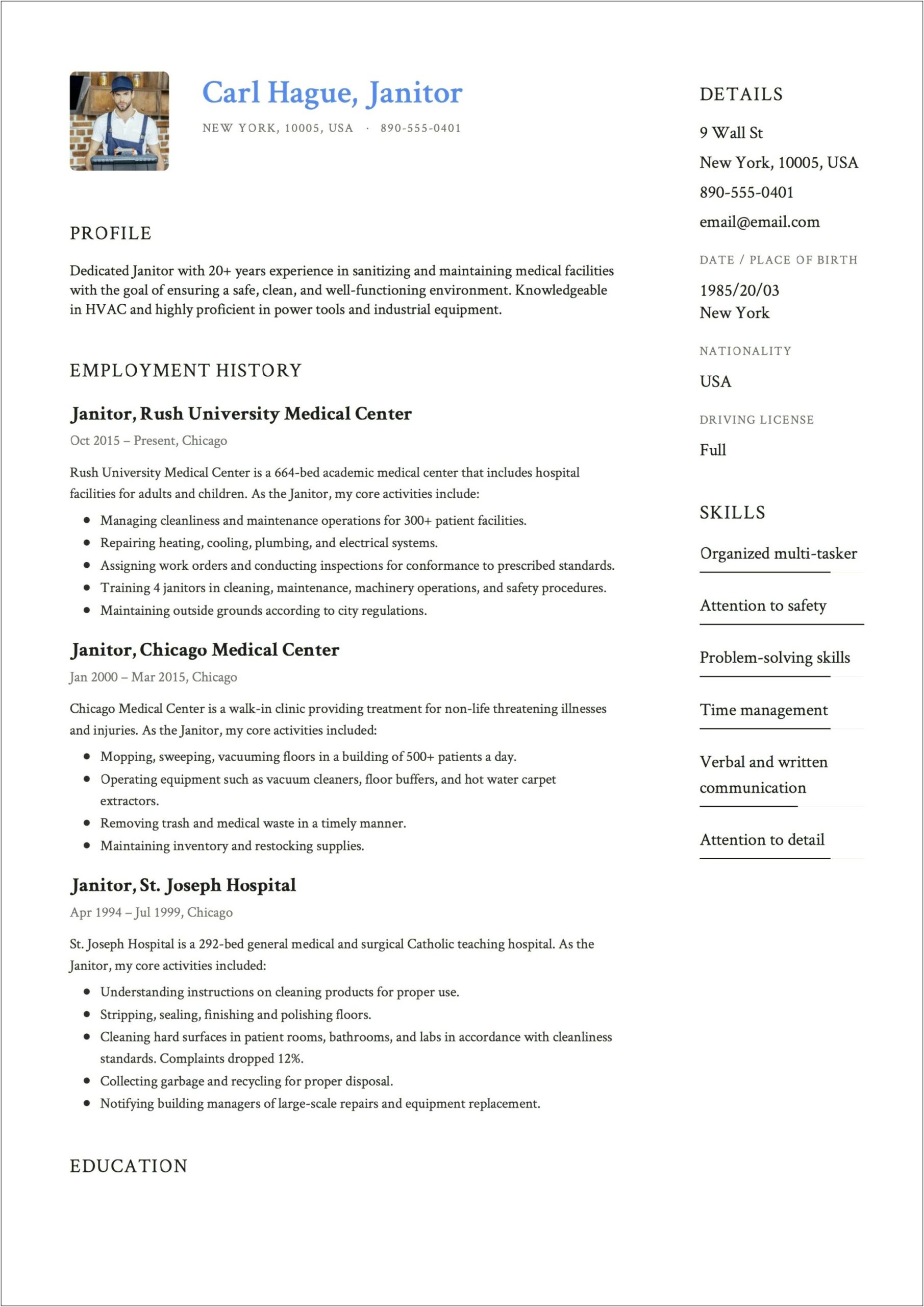 Objective For Resume For Janitorial Position