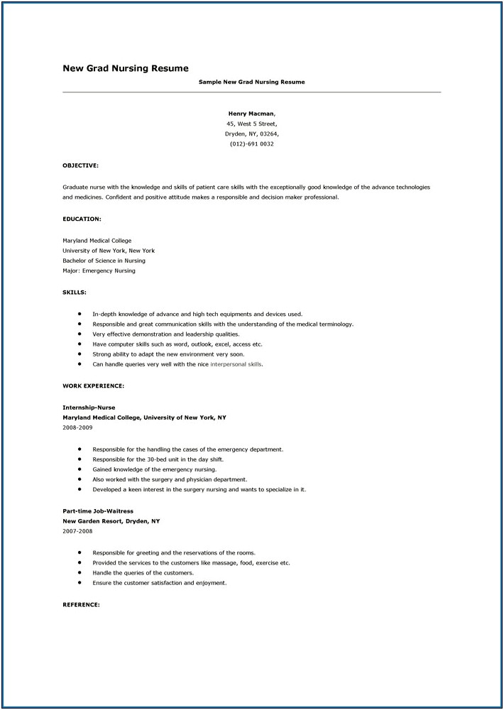 Objective For Resume For New Graduate Nurse