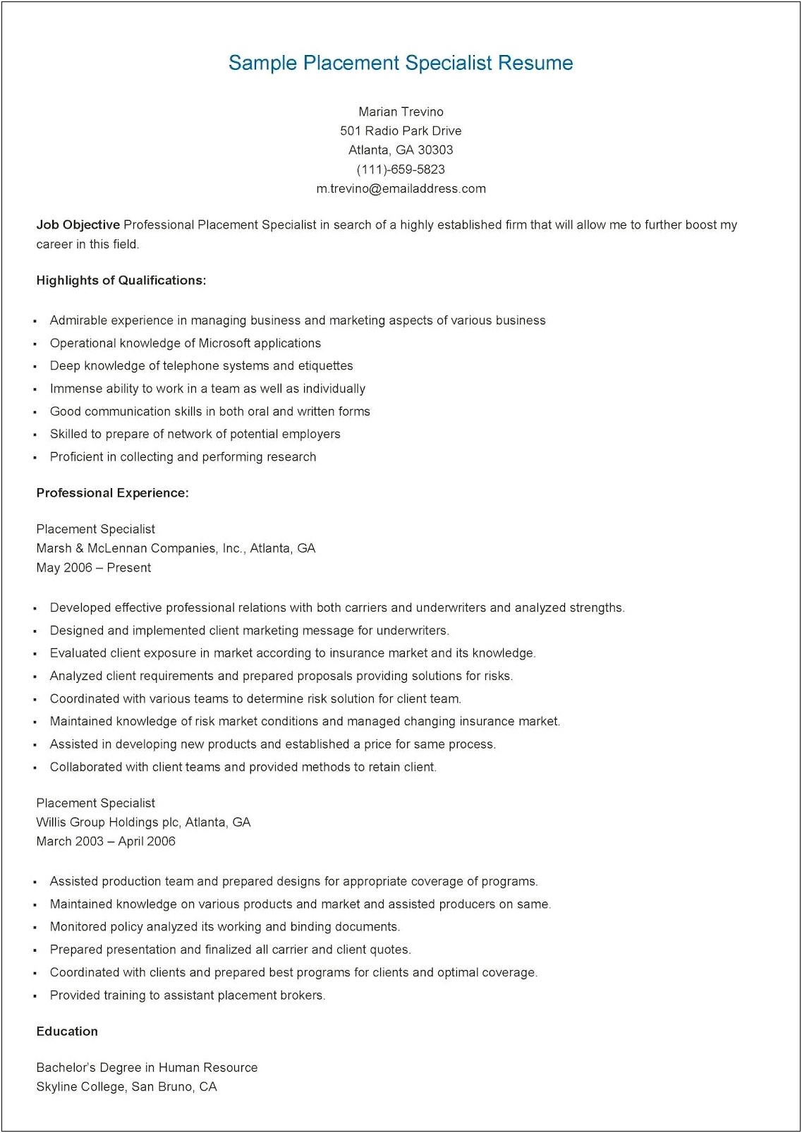 Objective For Resume For Placement