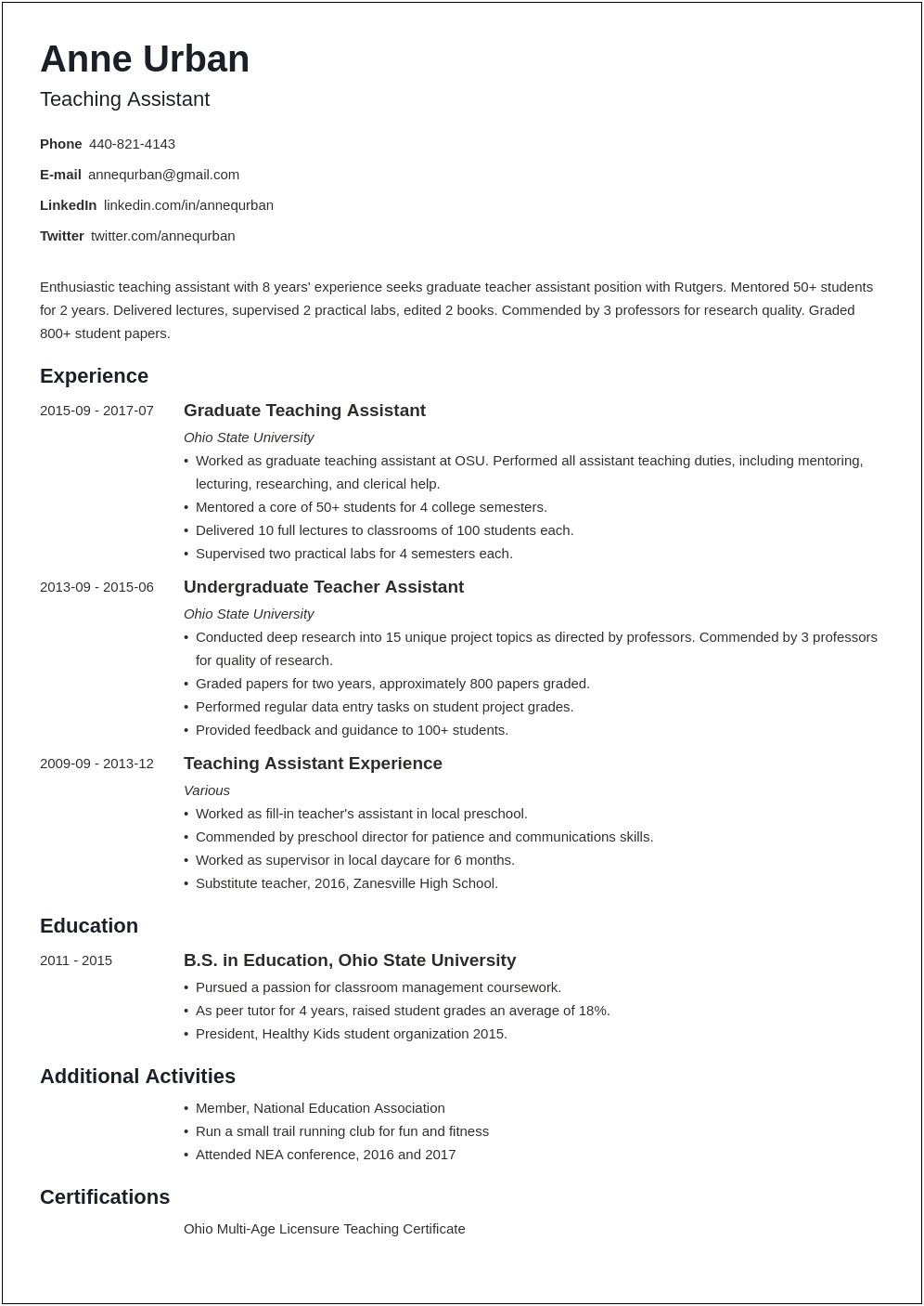 Objective For Resume For Special Education Assistant