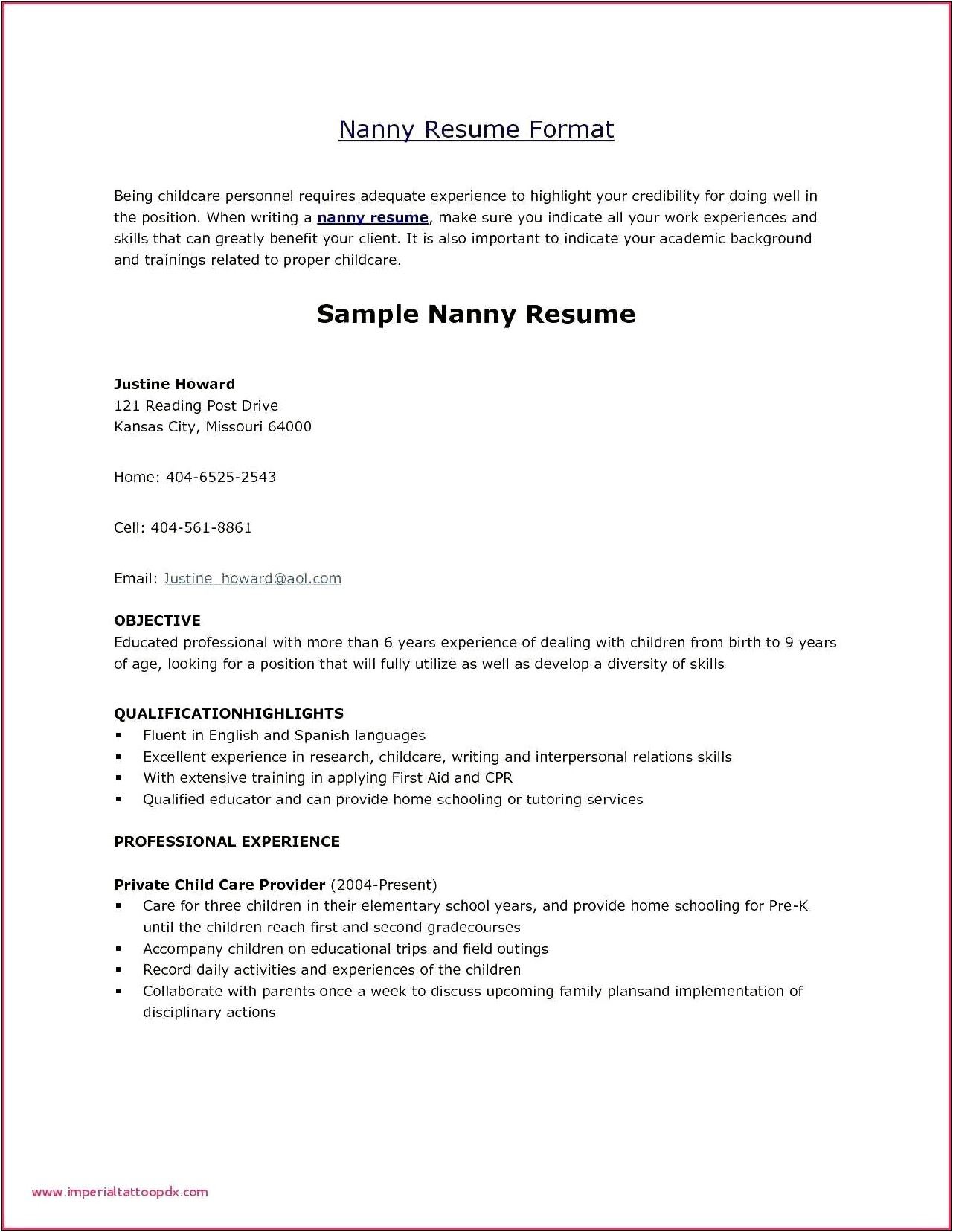 Objective For Resume In Childcare