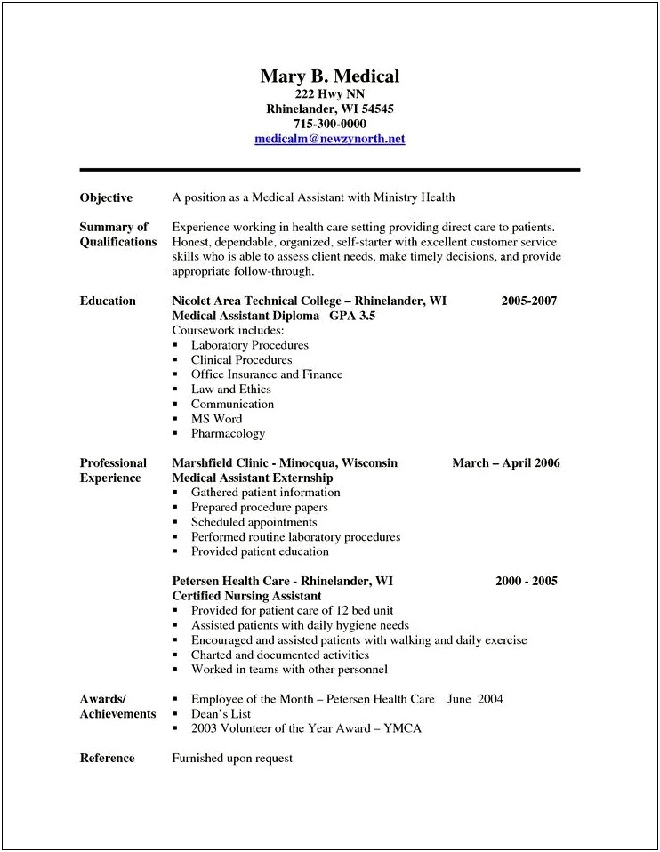 Objective For Resume Medical Office
