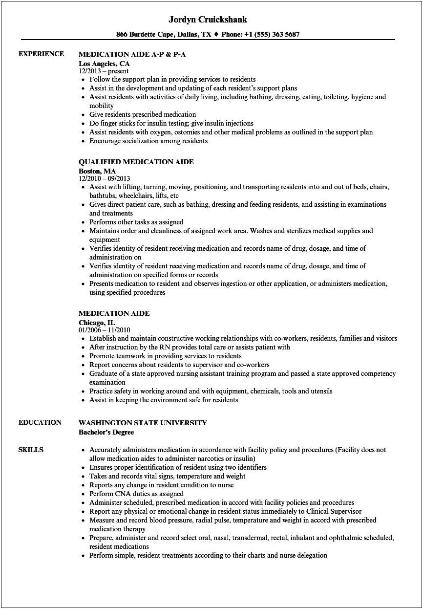 Objective For Resume Medication Aide