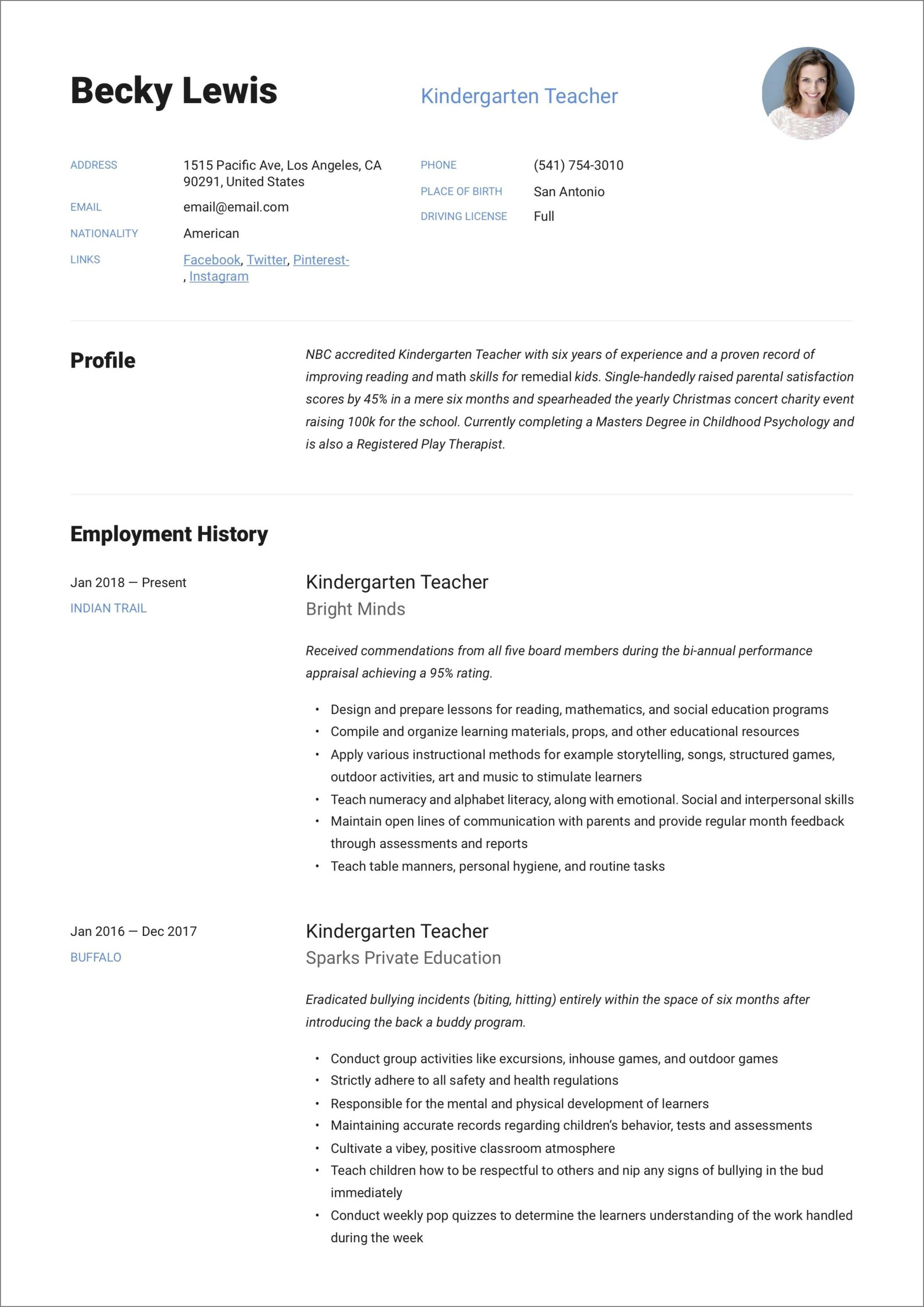 Objective For Resume Preschool Teacher