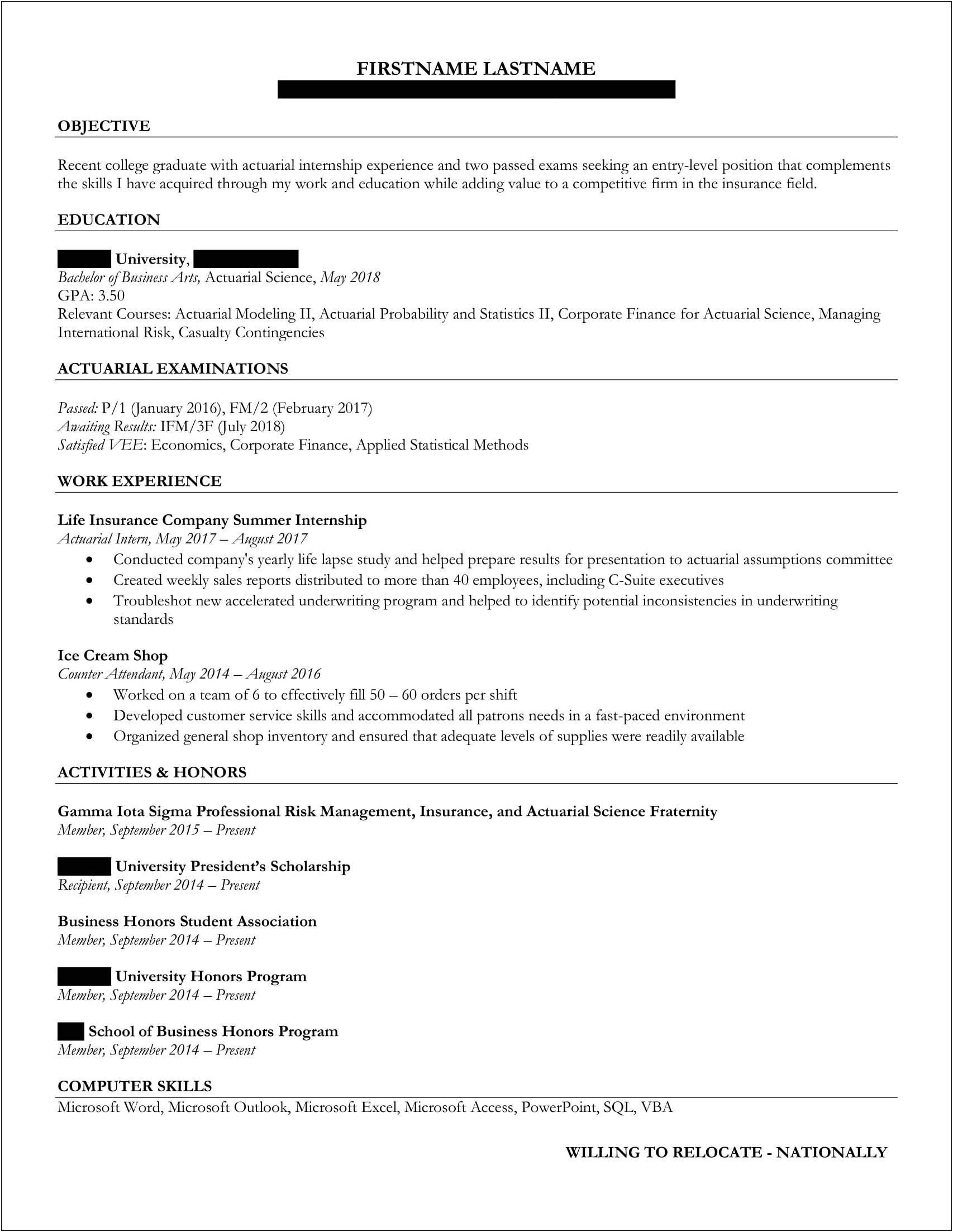 Objective For Resume Recent College Graduate