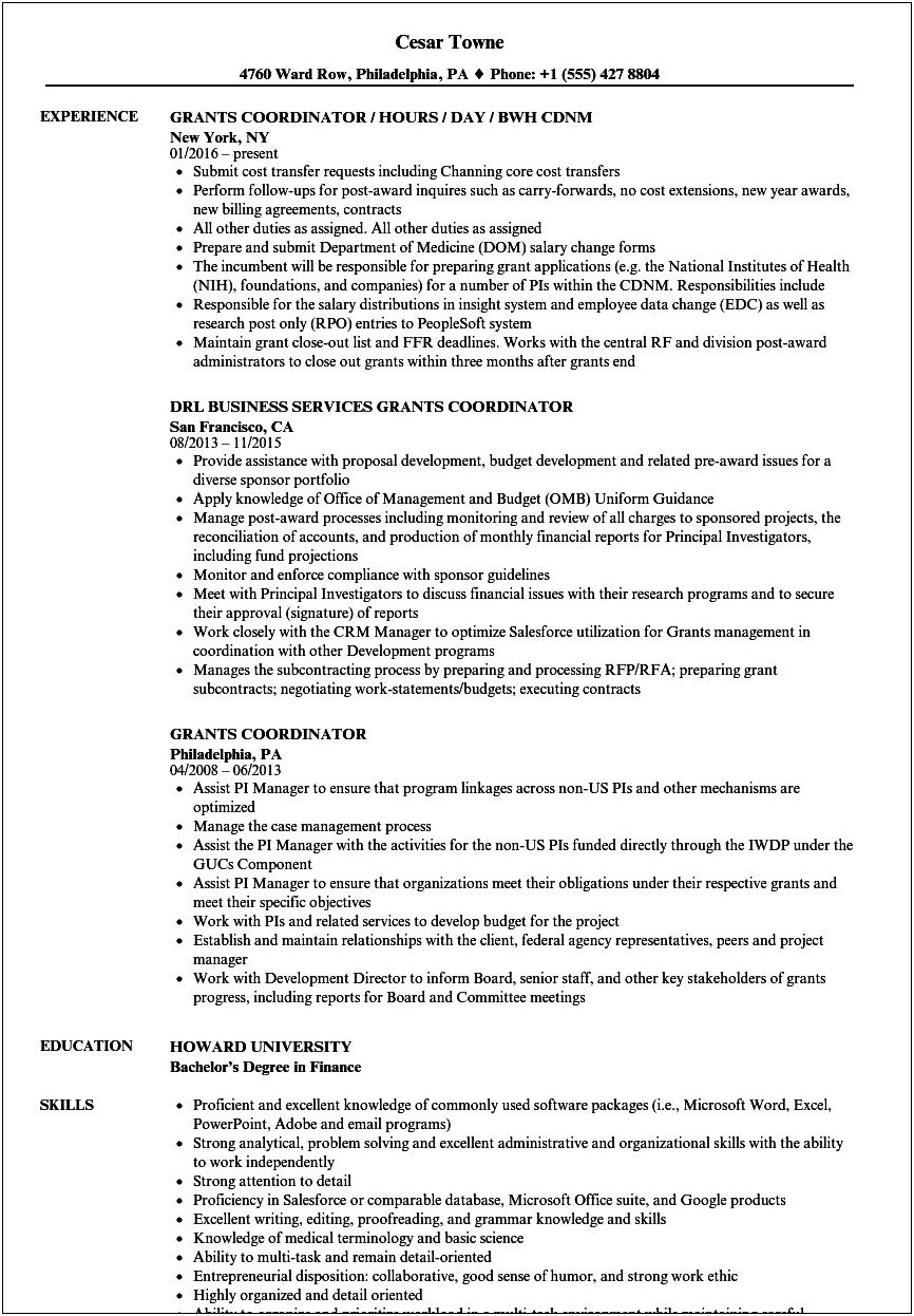 Objective For Resume Samples Grant Manager