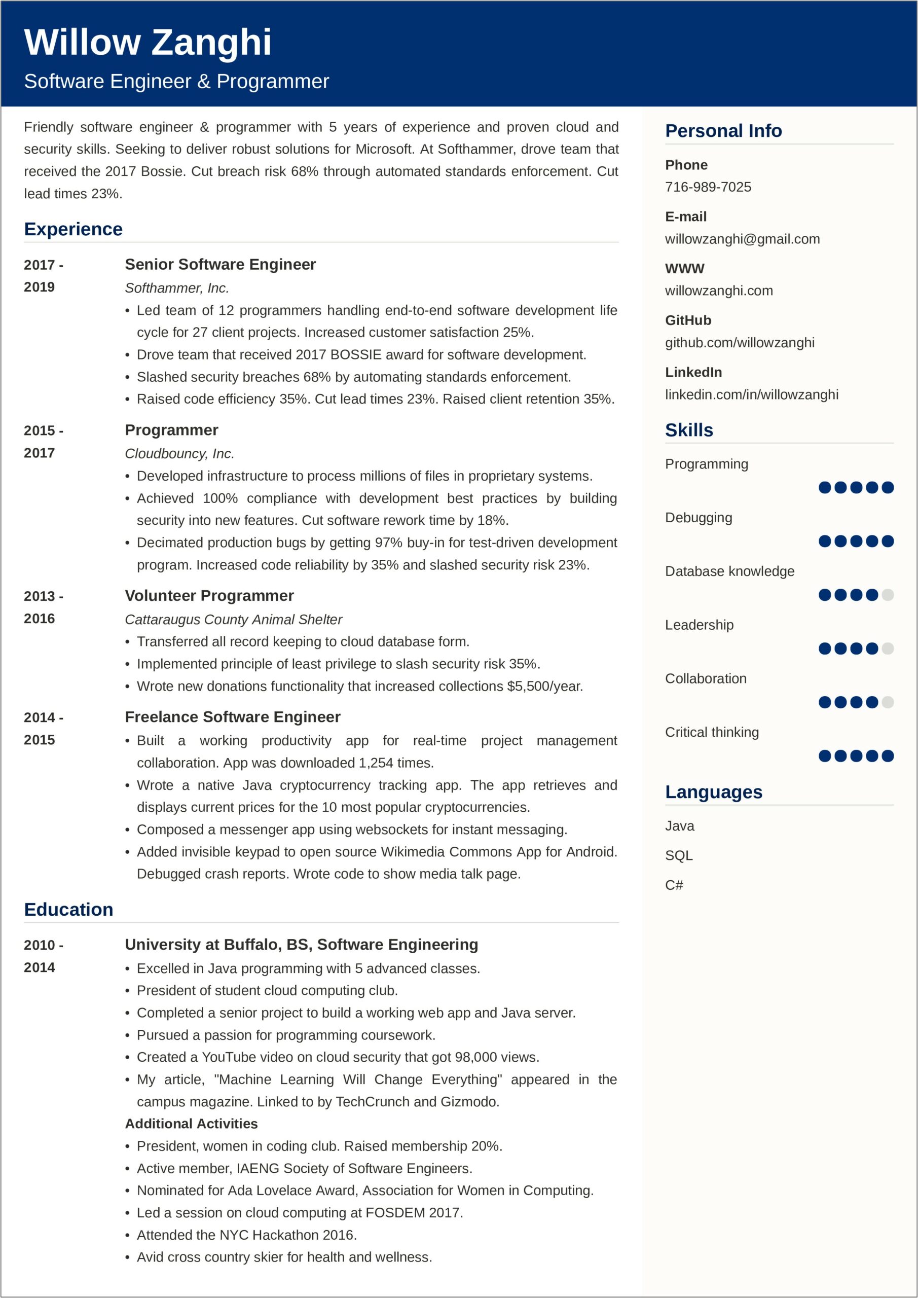 Objective For Resume Software Engineer