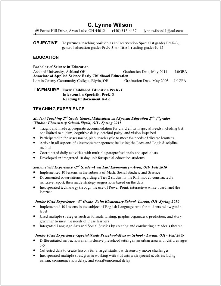 Objective For Resume Working With Children With Austism