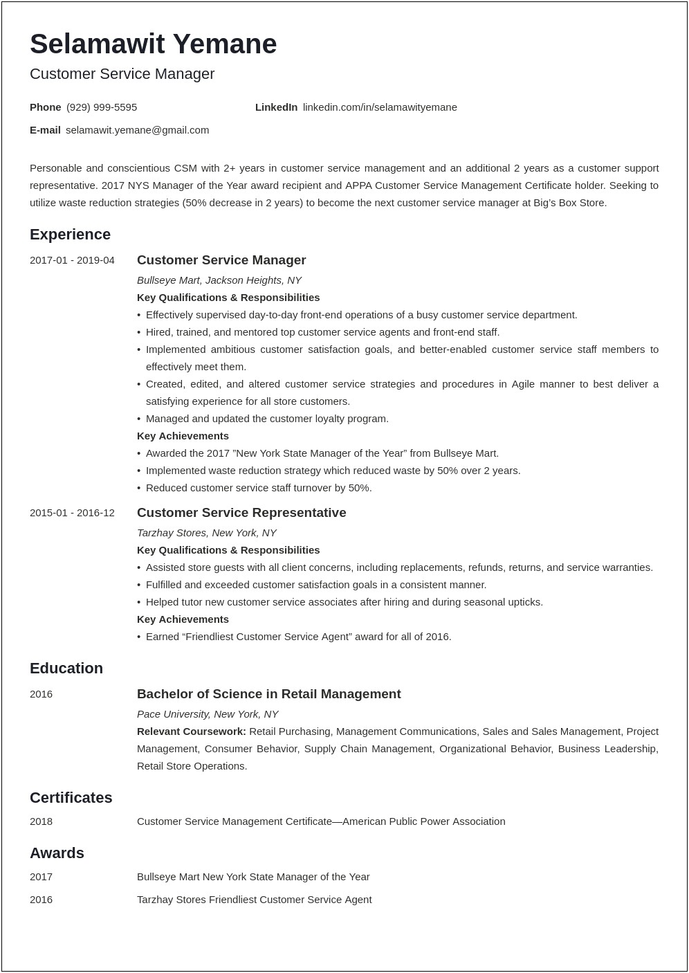 Objective For Retail Customer Service Resume