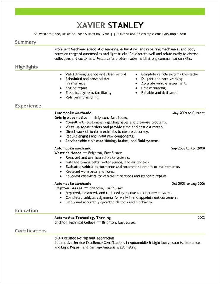Objective For Service Technician Resume