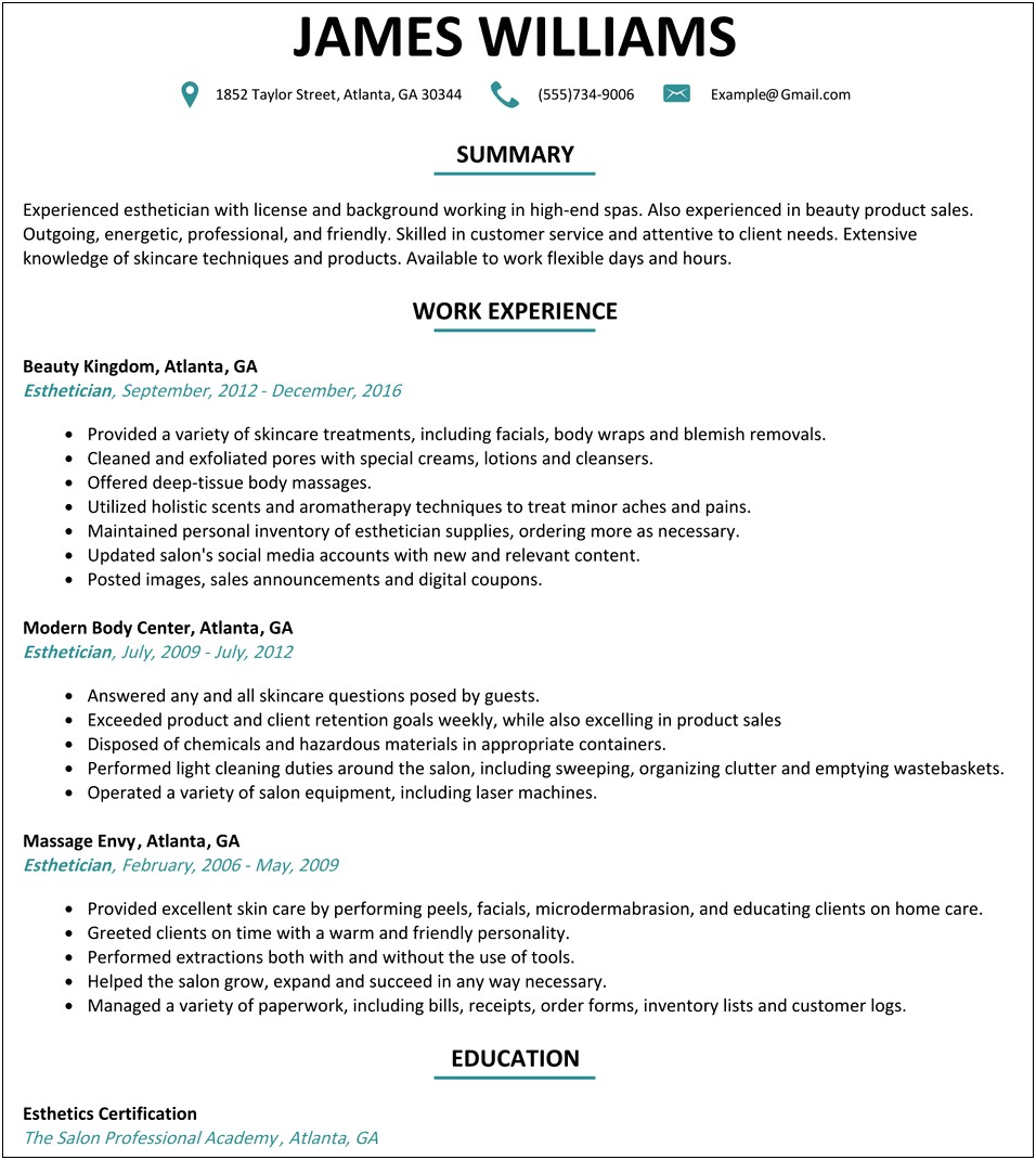 Objective For Skin Care Resume
