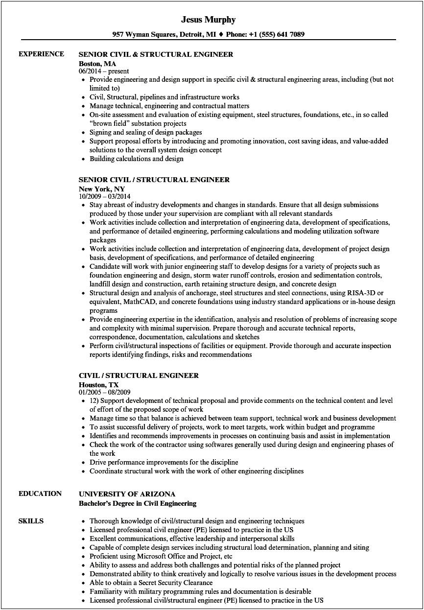 Objective For Structural Engineer Resume