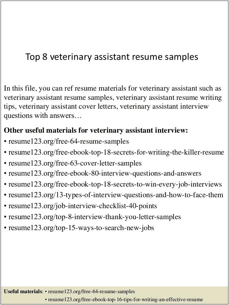 Objective For Veterinary Assistant Resume