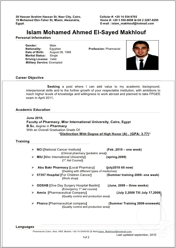 Objective In A Resume For Mail Order Pharmacy