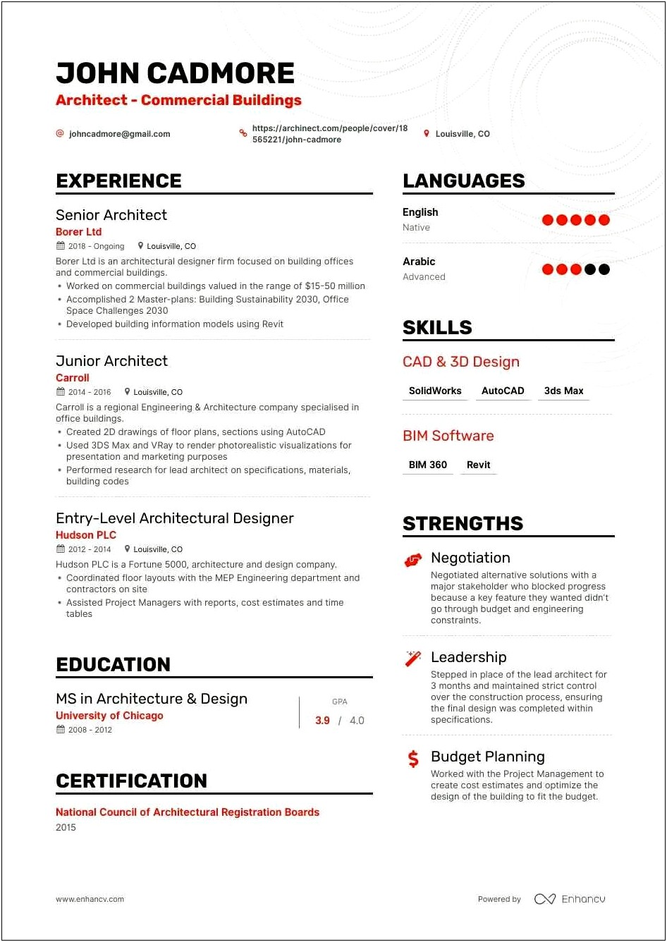 Objective In Resume For Architect