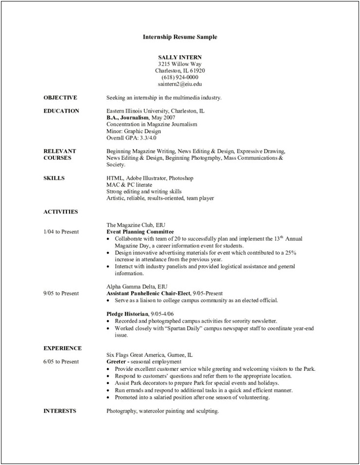 Objective In Resume For College