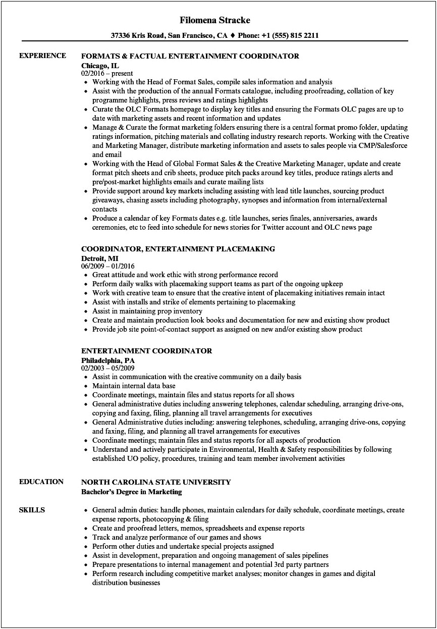 Objective In Resume For Entertainment Internship