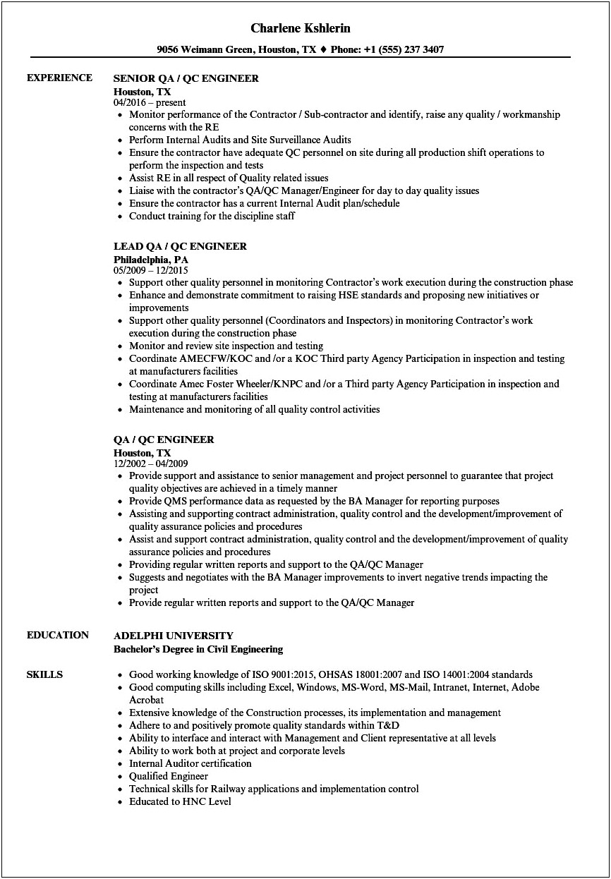 Objective In Resume For Experienced Test Engineer