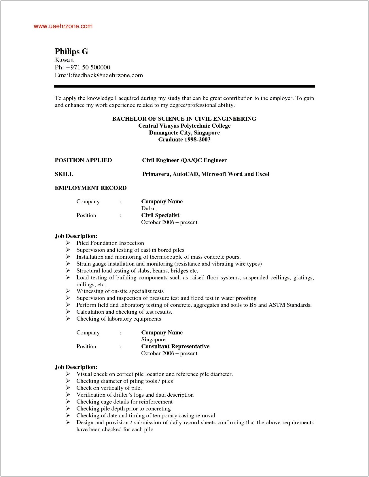 Objective In Resume For Fresh Graduate Engineer
