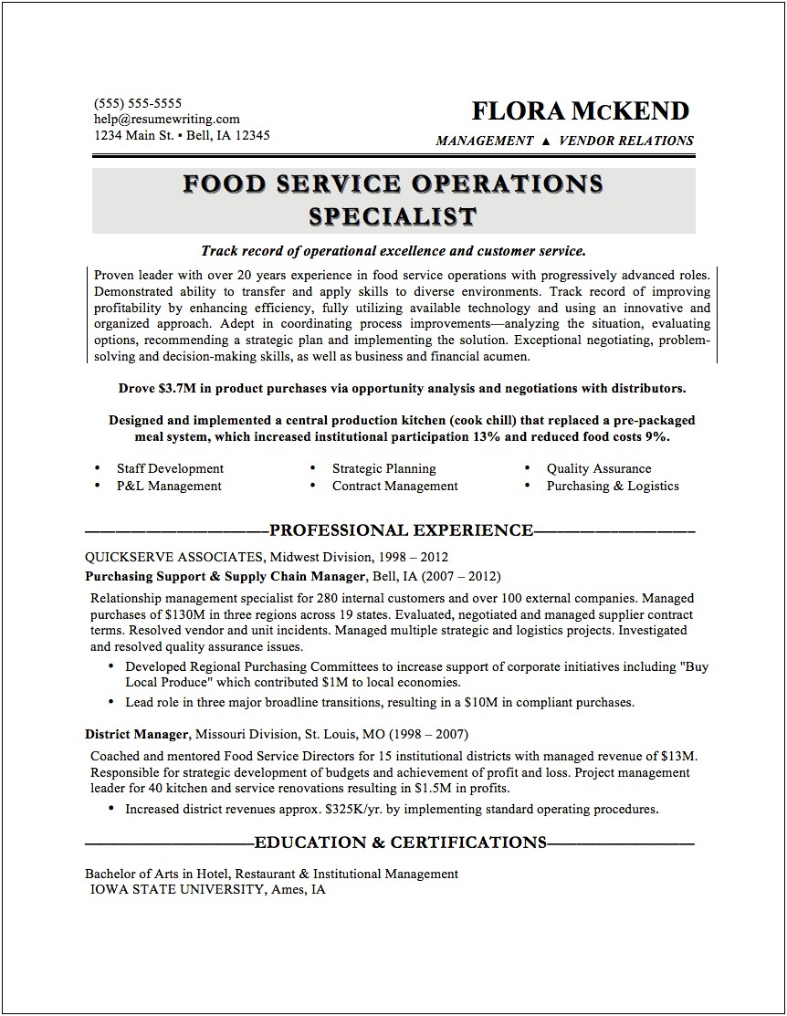 Objective In Resume For Fresh Graduate Food Technology