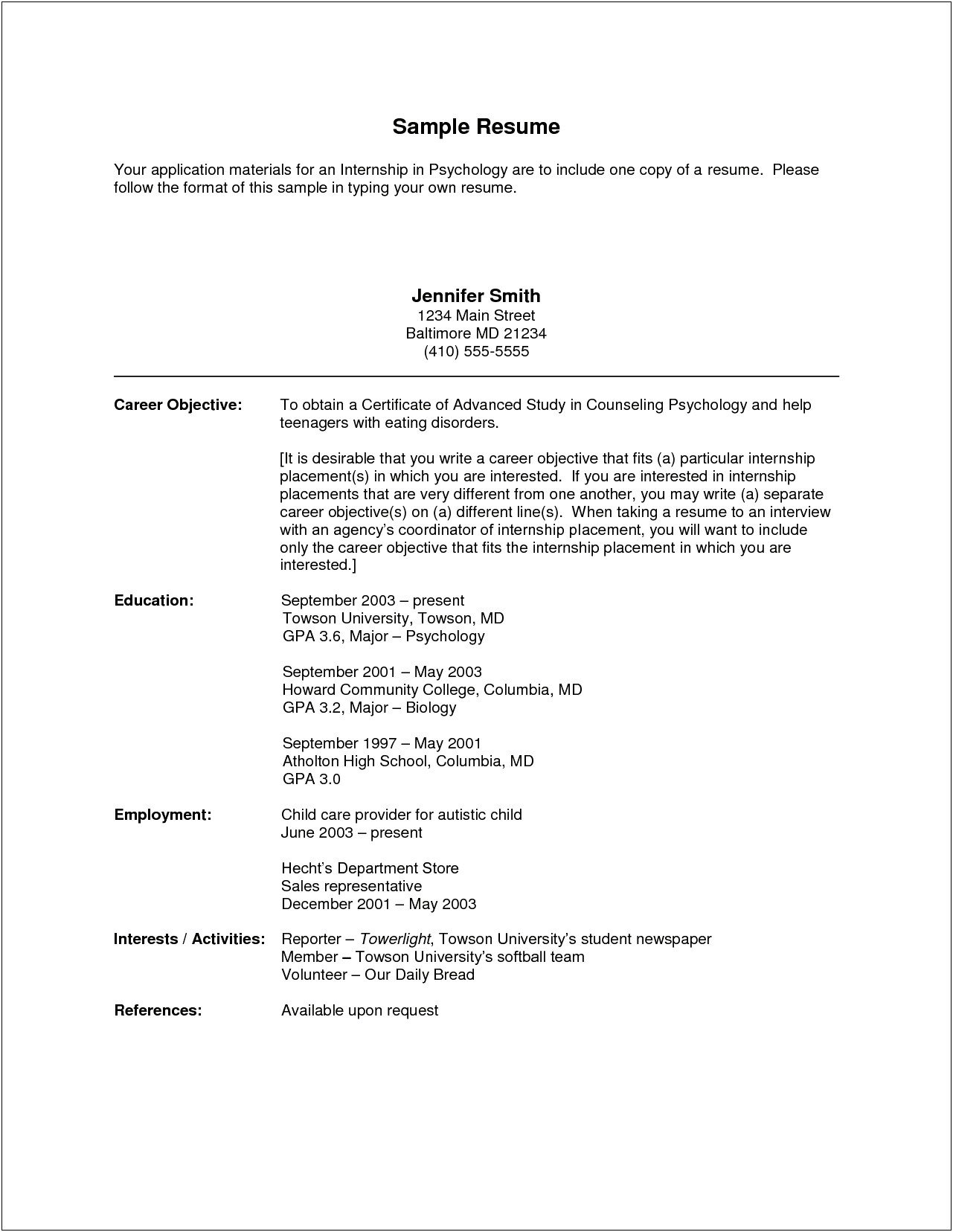 Objective In Resume For Freshers For Internship