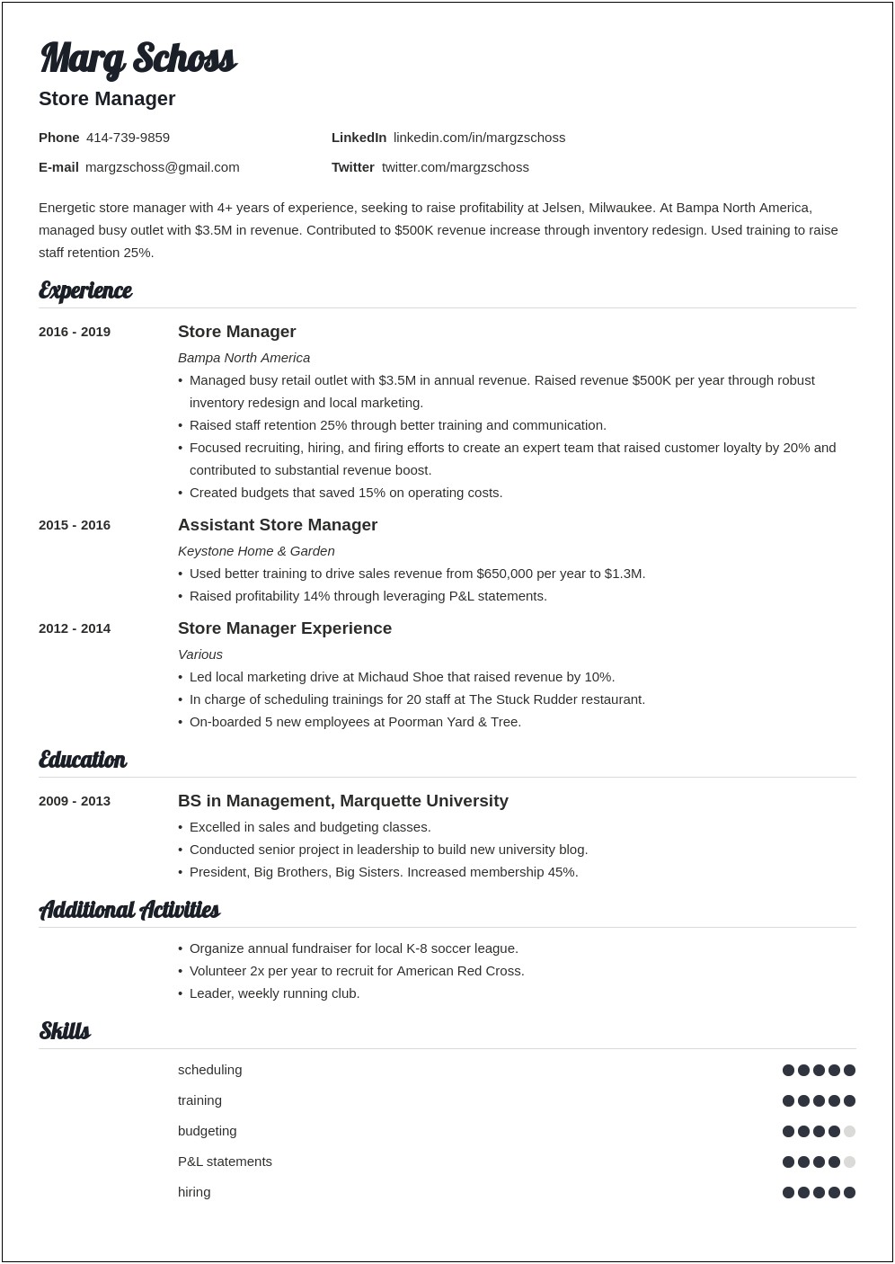 Objective Line For Retail Manager Resume
