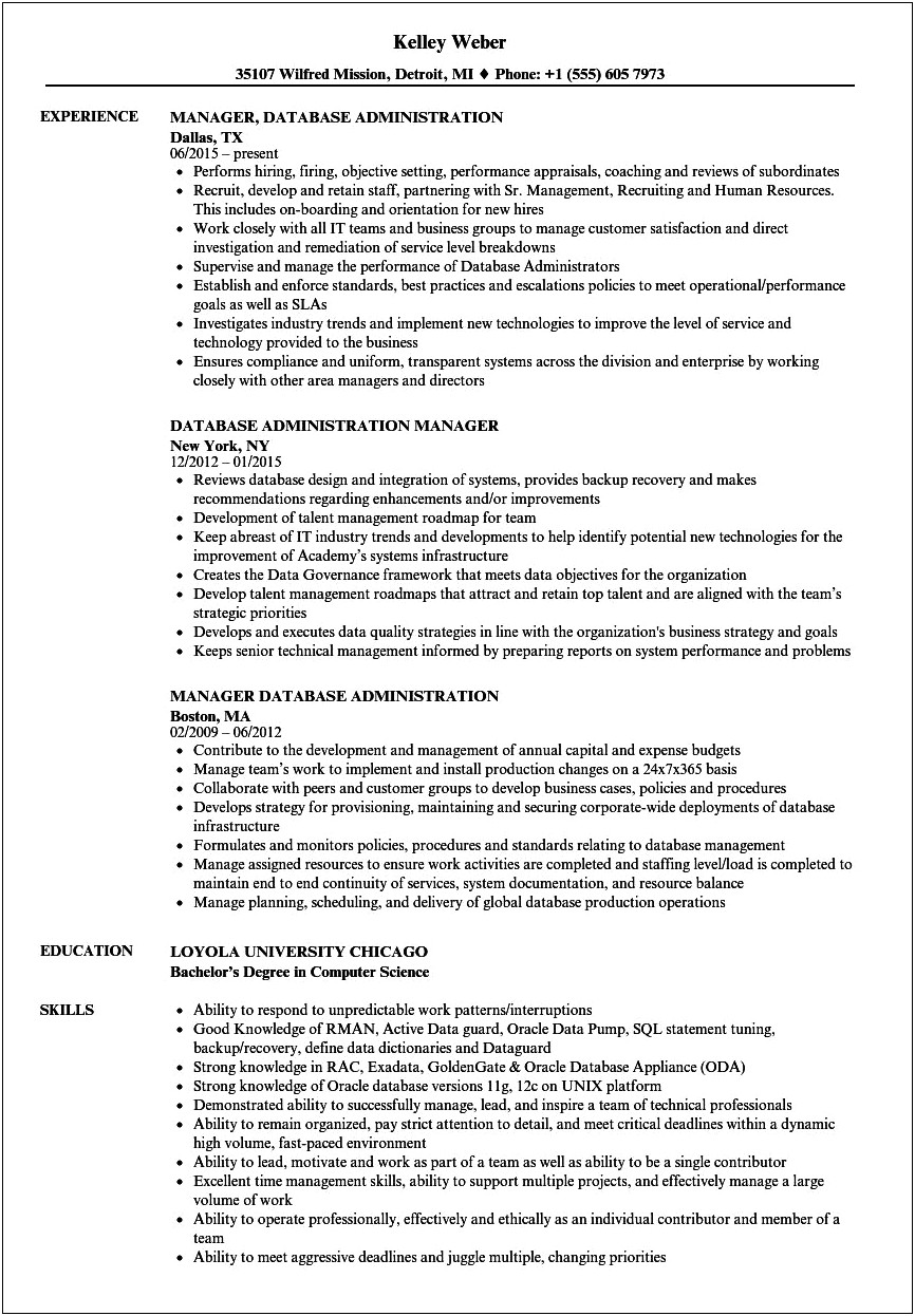 Objective Lines For Resume Dba