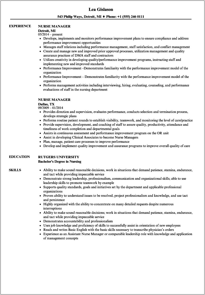 Objective Nurse Seeking Clinical Manager Role Resume