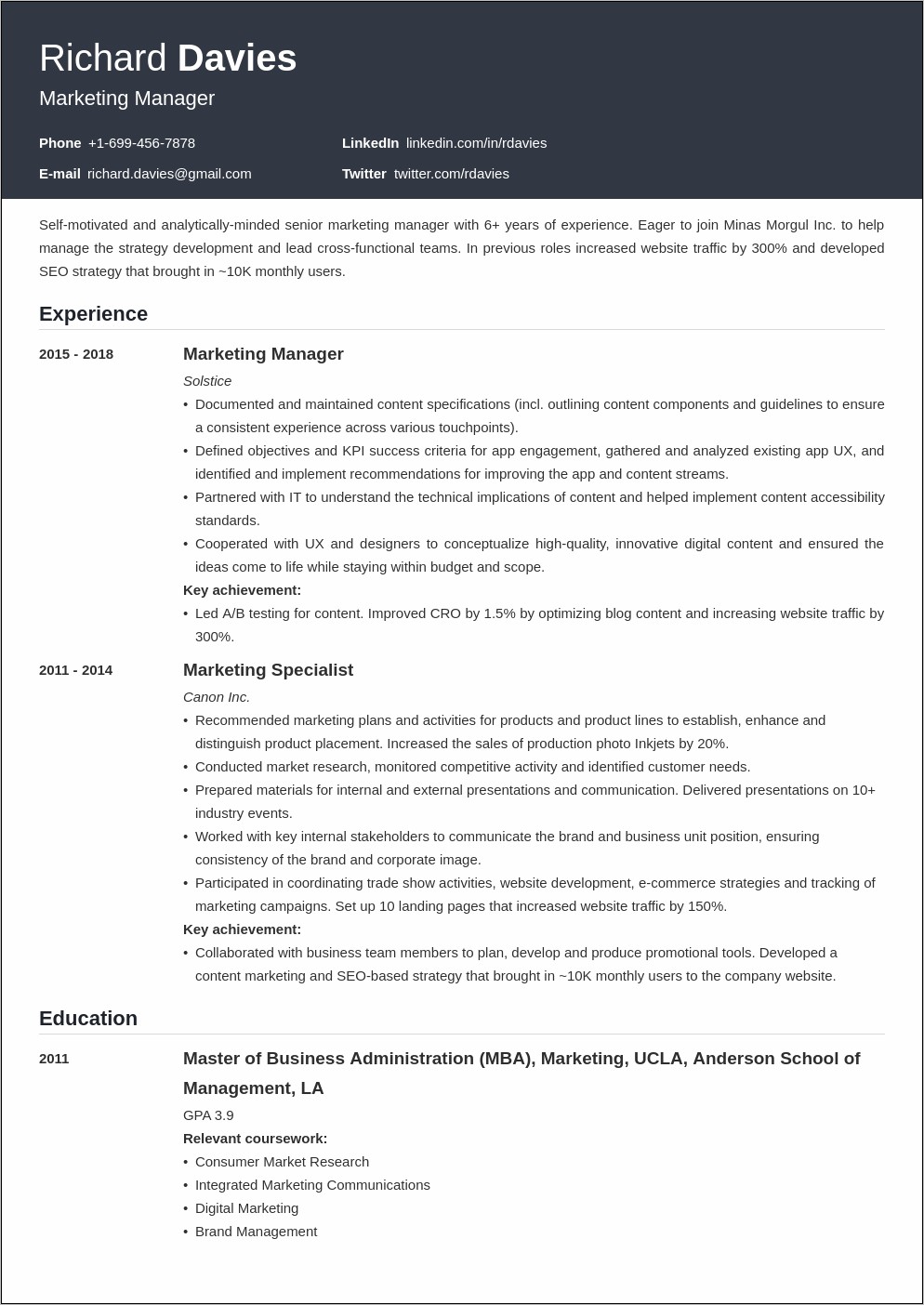 Objective Of A Marketing Resume