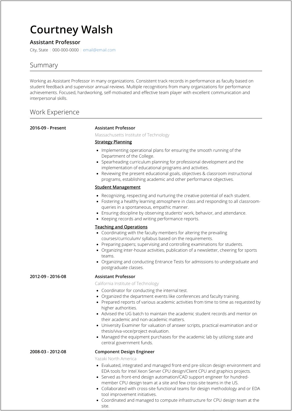 Objective Of Assistant Professor Resume