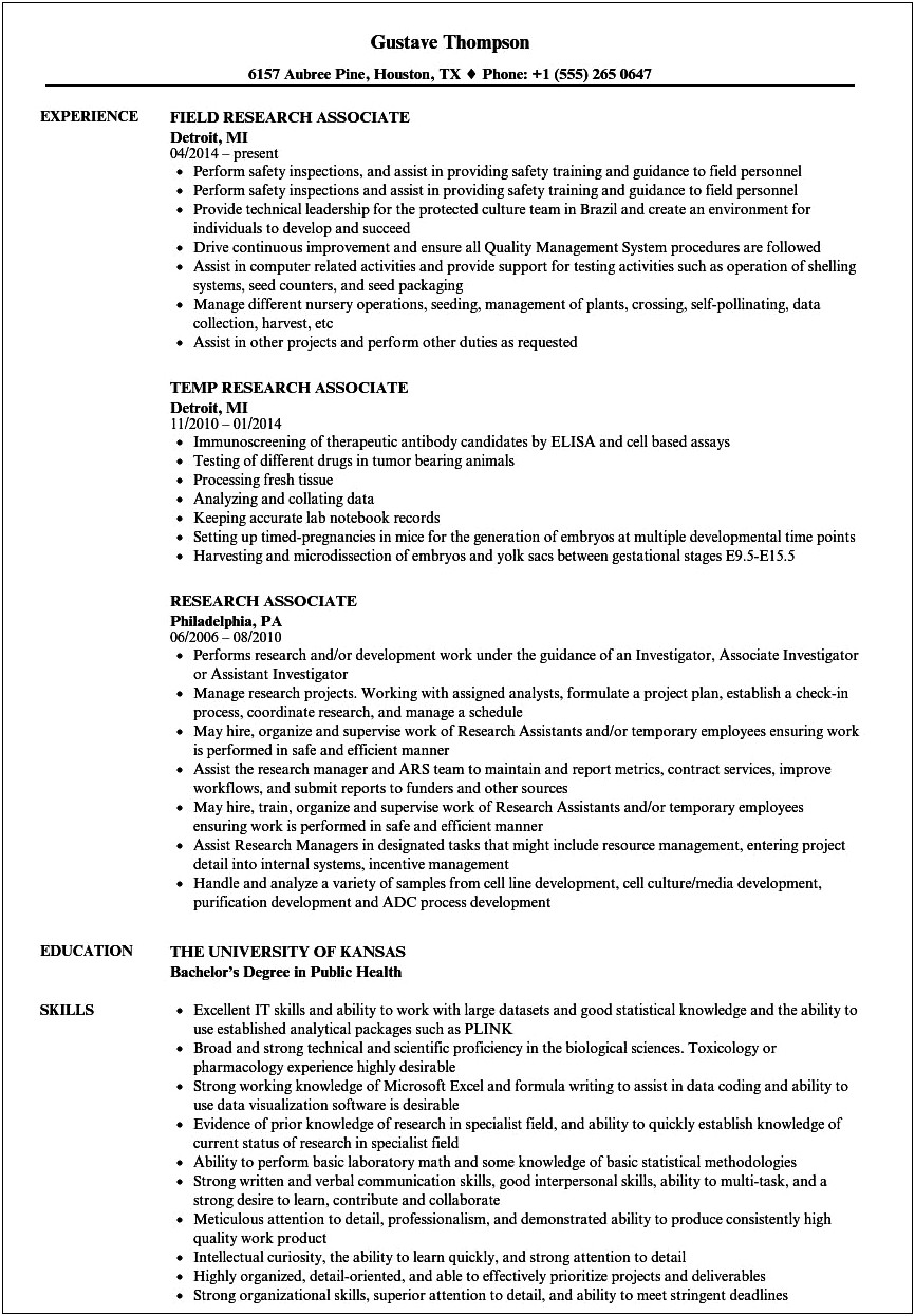 Objective Of Researcher On Resume