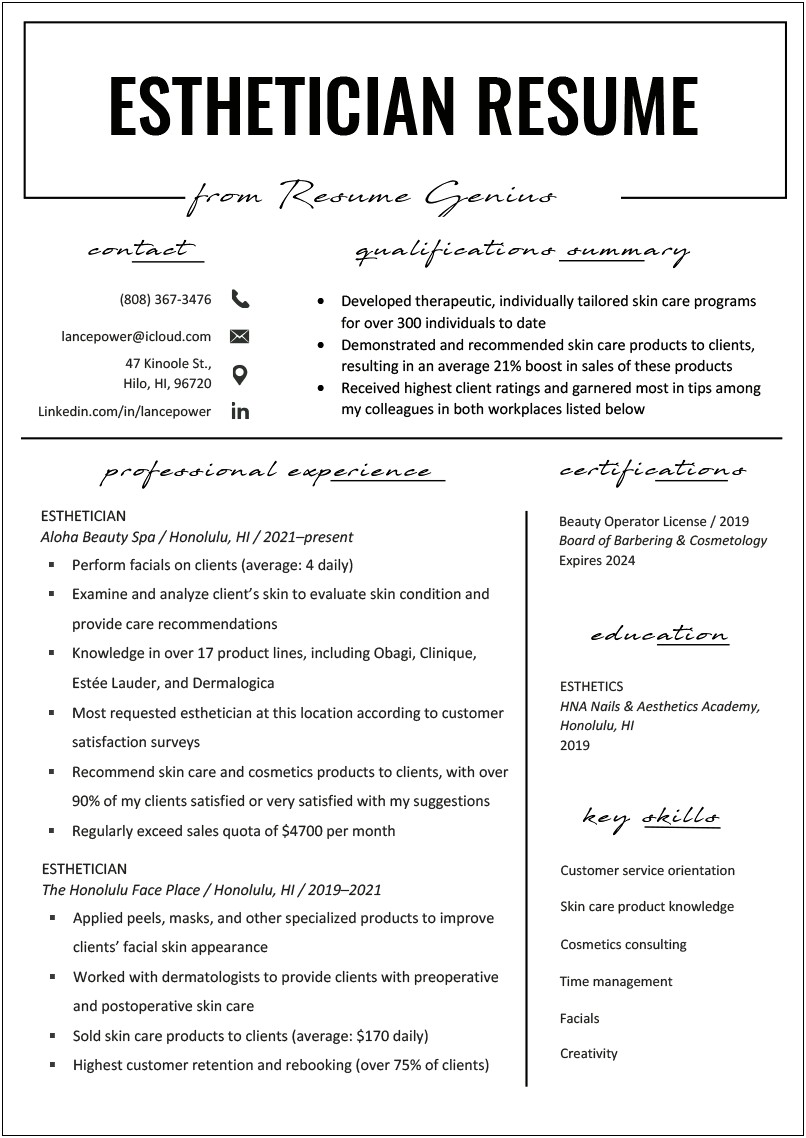 Objective On A Resume For A Barber