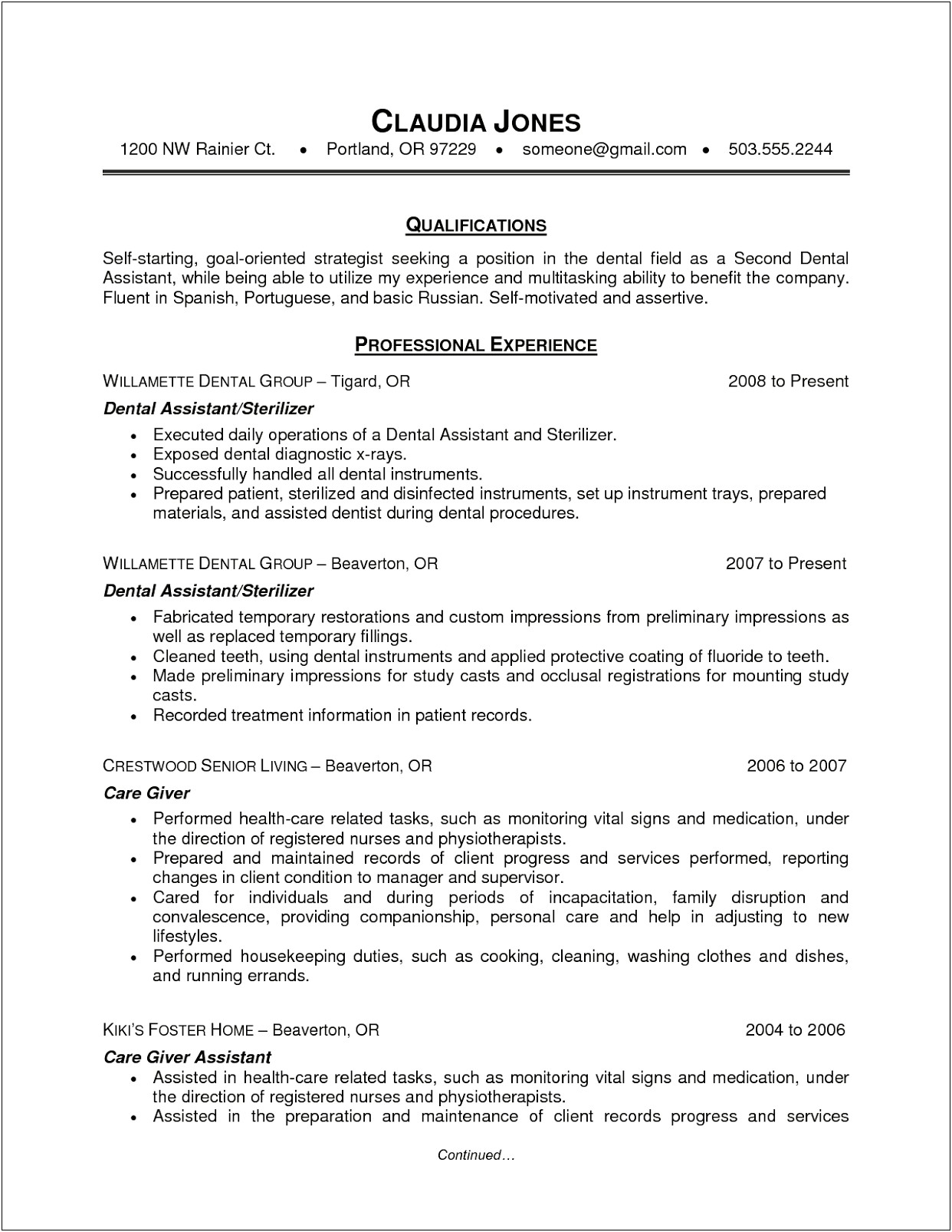 Objective On A Resume For Dental Assistant