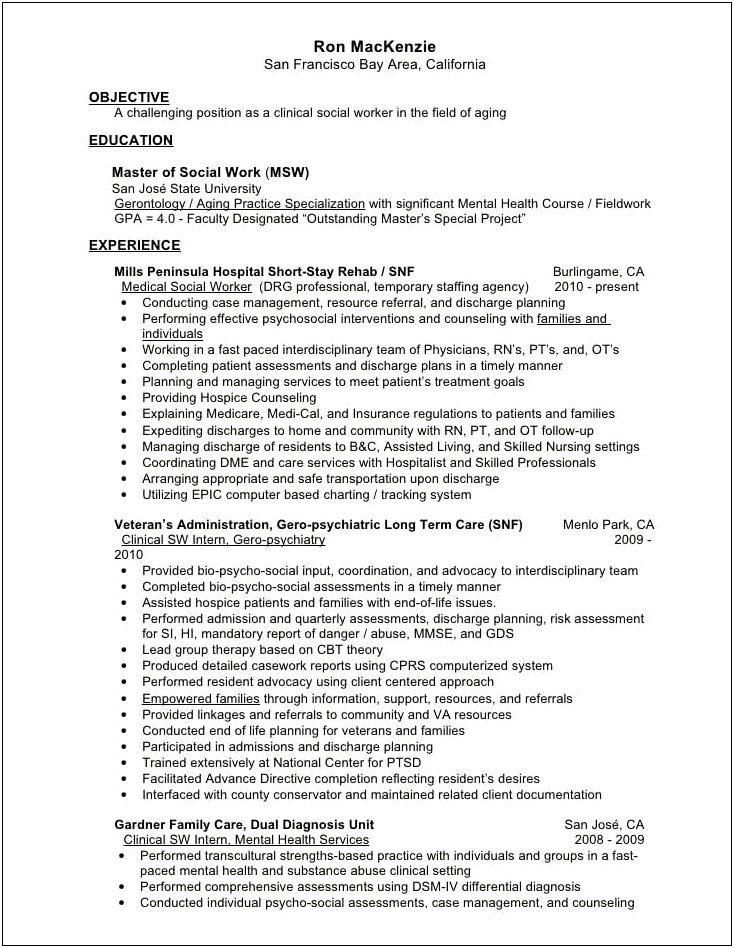 Objective On A Resume For Social Work