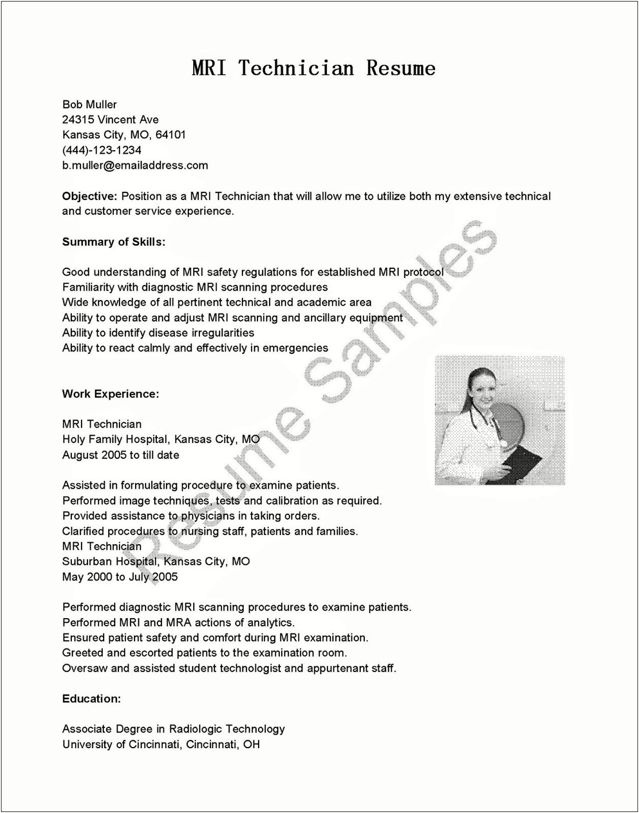 Objective On Resume Examples For Mri Technologist