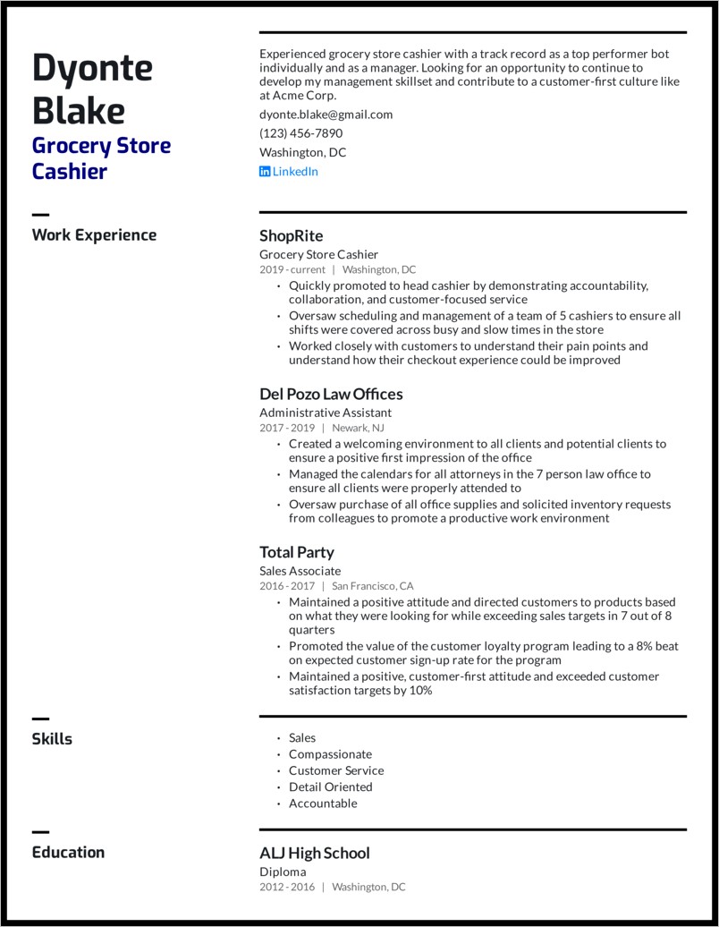 Objective On Resume For Cashier