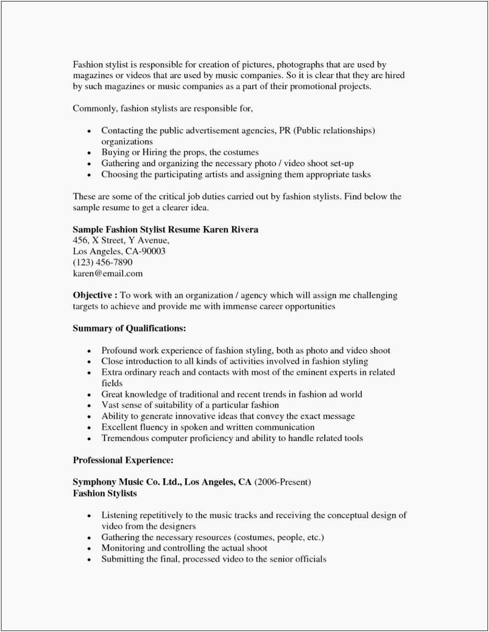 Objective On Resume For Hair Stylist