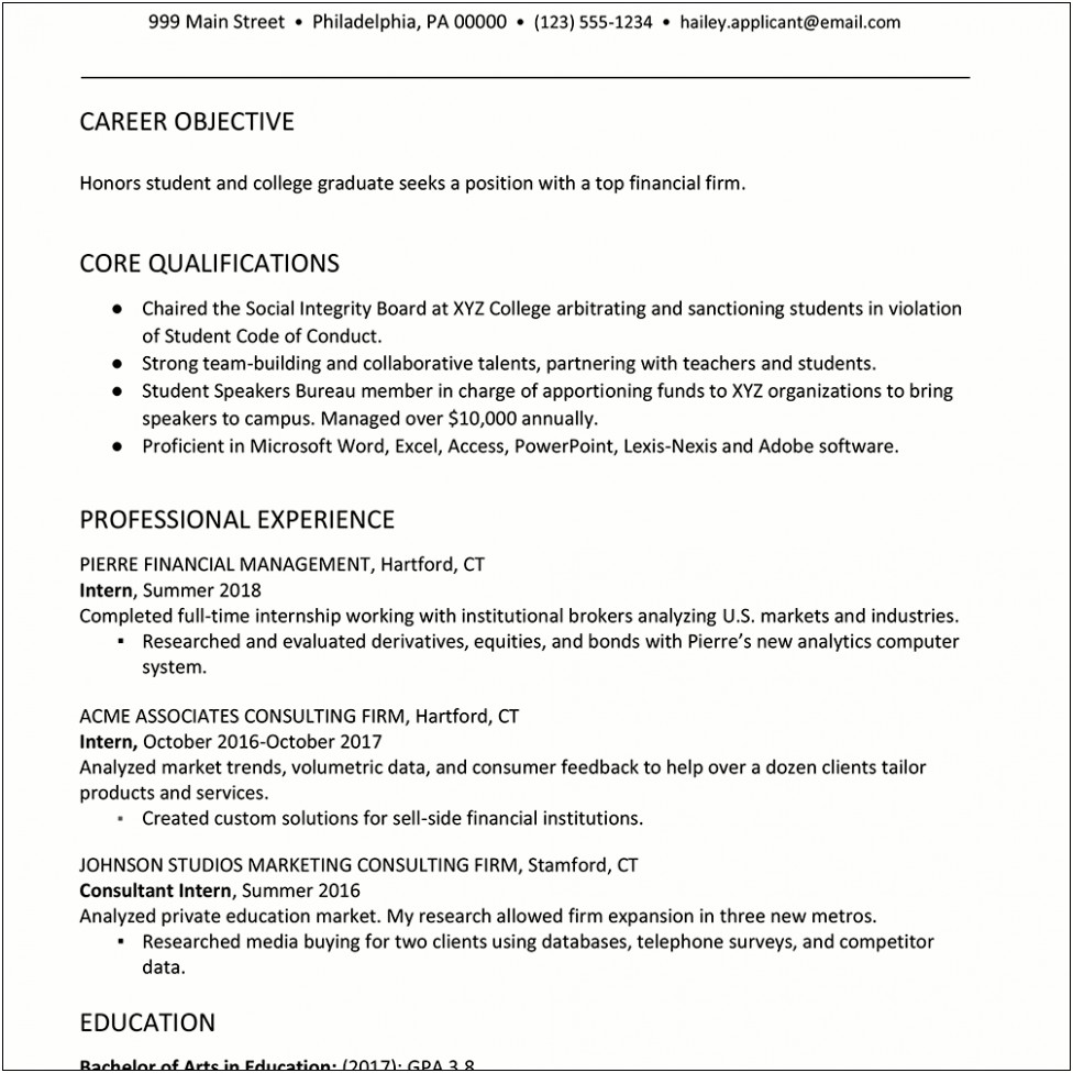 Objective On Resume For On Campus Job