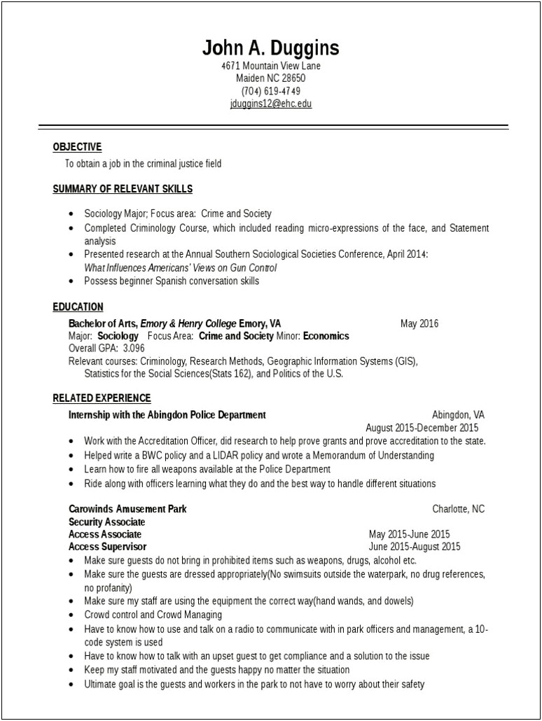 Objective On Resume For Sociology