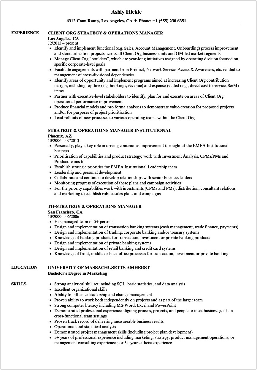 Objective On Resume For Trust Operations Manager