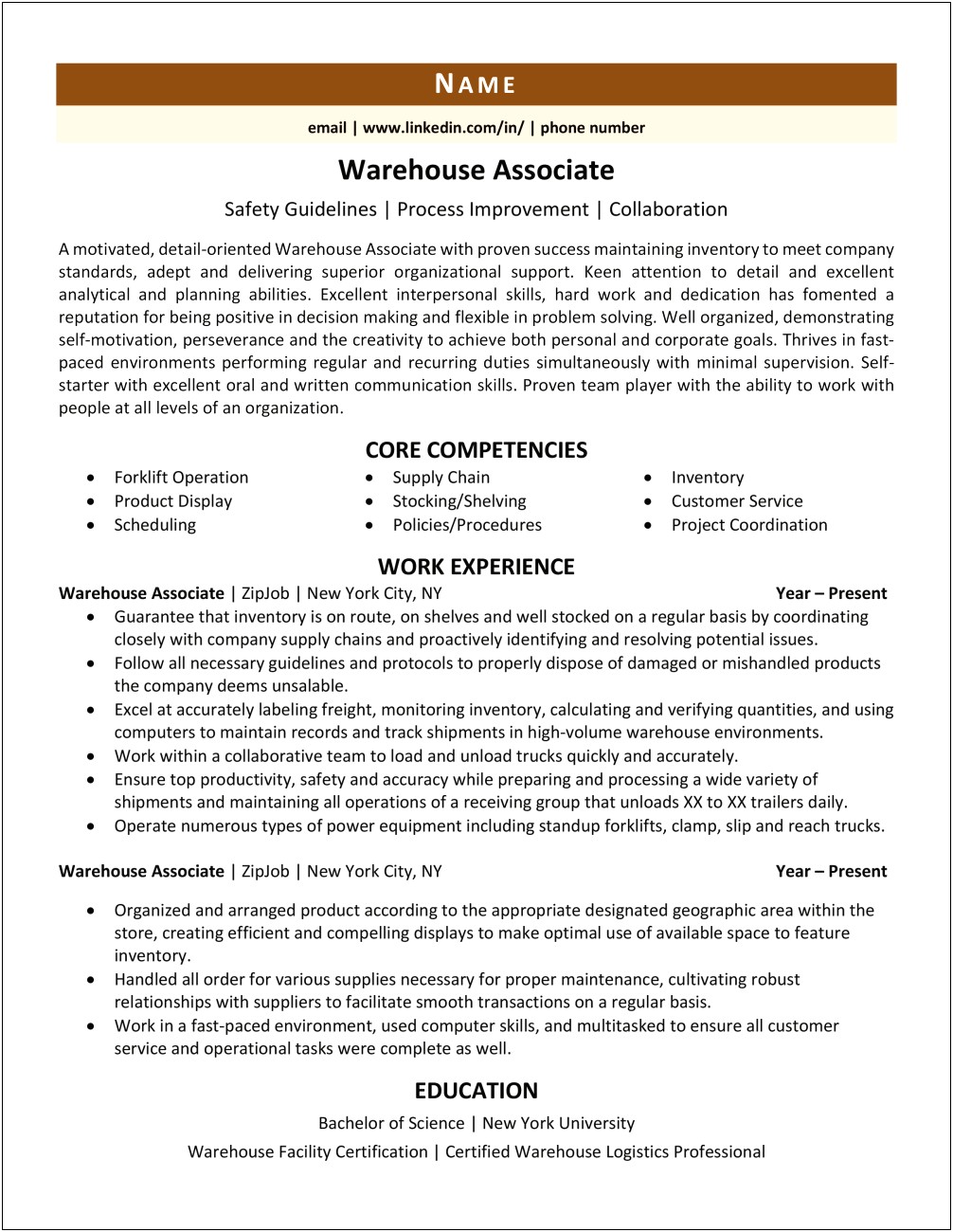 Objective On Resume For Warehouse Worker Seeker