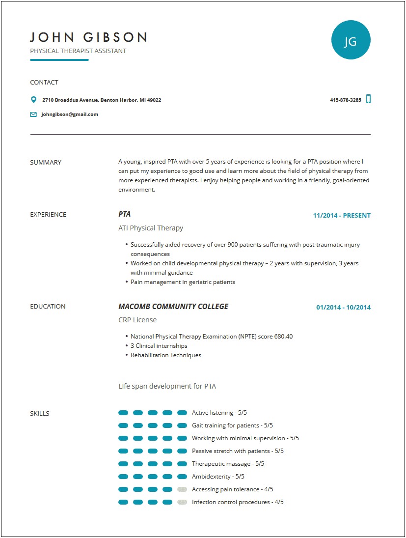 Objective Part Of Resume Examples For Pta