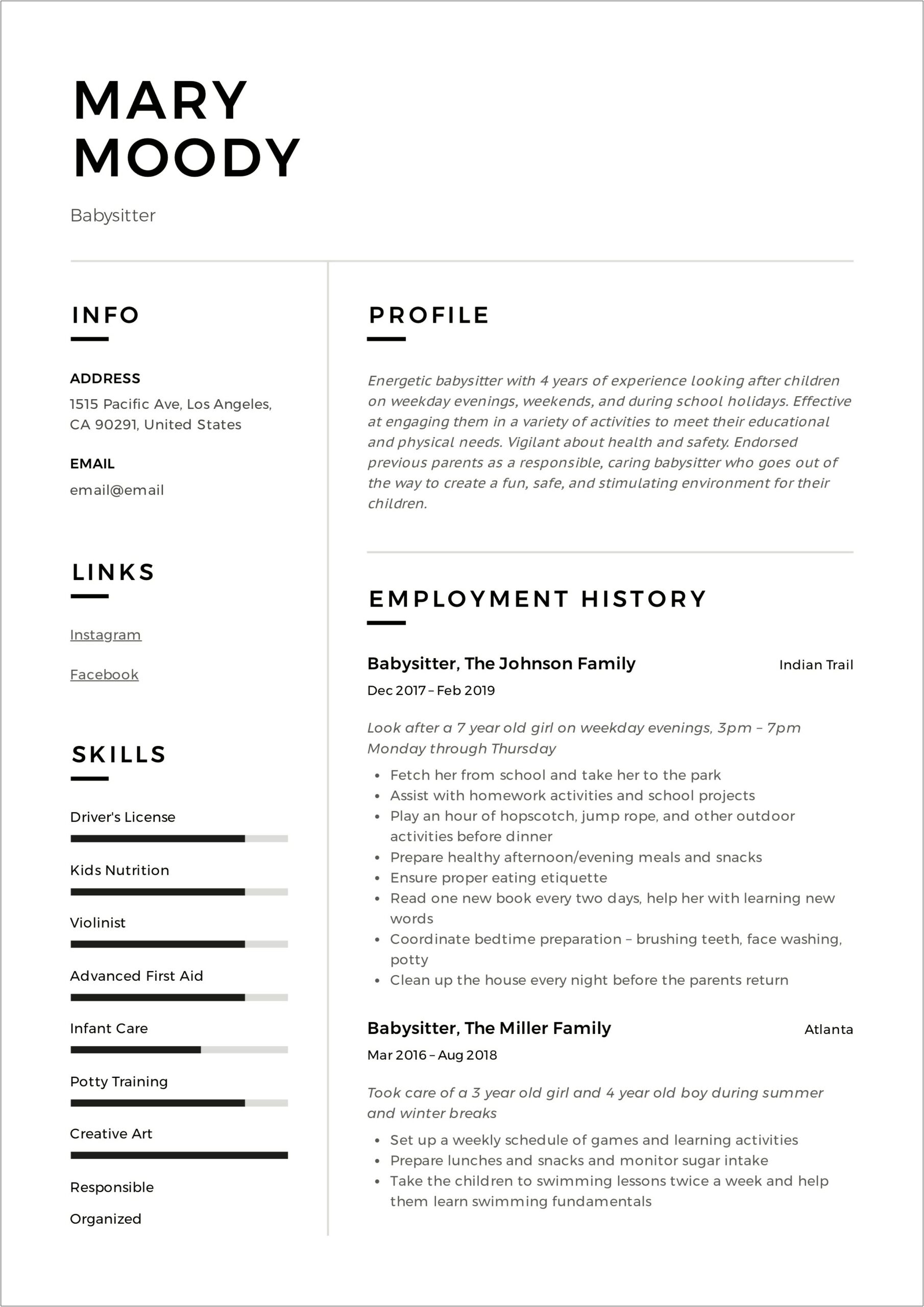 Objective Part Of Resume For A Nanny Position